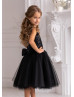 One Shoulder Black Sequin Tulle Flower Girl Dress